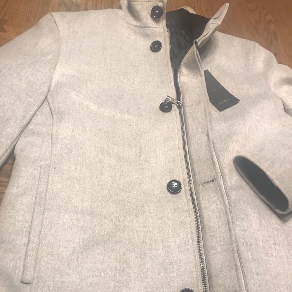 Zara high collar light grey coat with lining